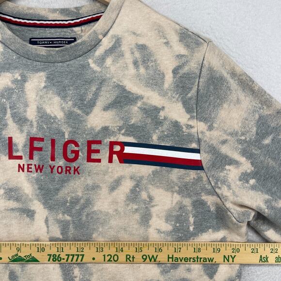 TOMMY HILFIGER Sweatshirt Adult S Terry Vintage Fit Tie Dye Bleach Washed Gray - Picture 9 of 11